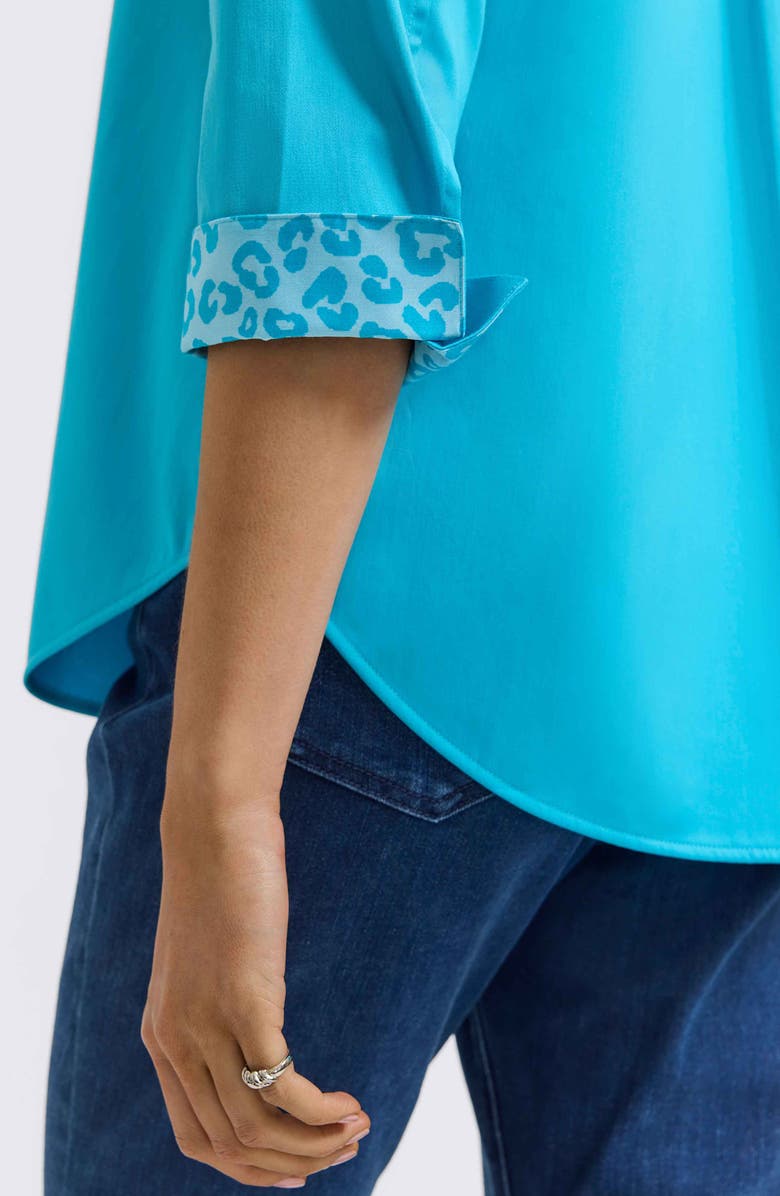 Foxcroft Margie Three-Quarter Sleeve Button-Up Shirt, Alternate, color, Ibiza Turq