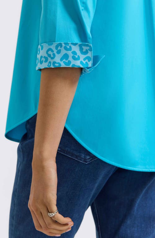 Foxcroft Margie Three-quarter Sleeve Button-up Shirt In Ibiza Turq
