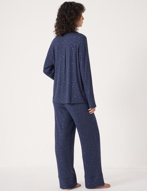 Hush Ribbed Modal Star Printed Pyjamas In Blue