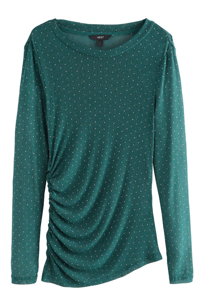 Ruched Mesh Sparkle Top, Main, color, GREEN