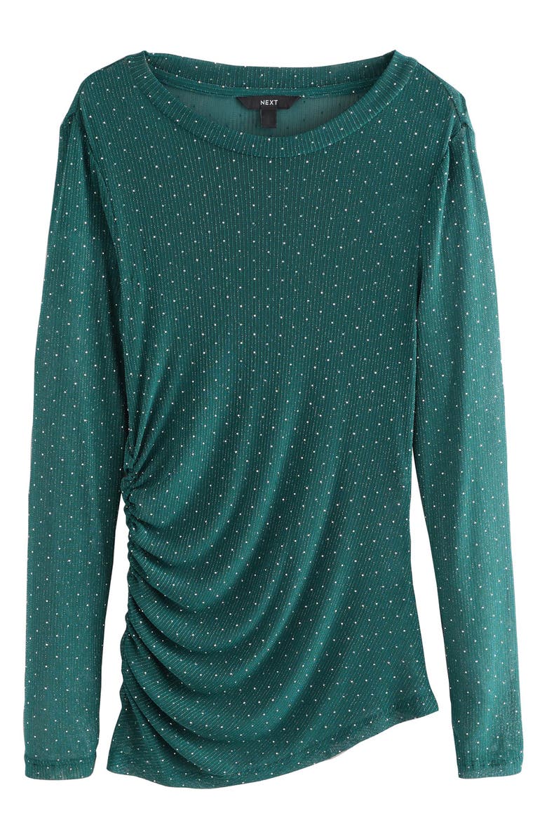 NEXT Ruched Mesh Sparkle Top, Main, color, Green