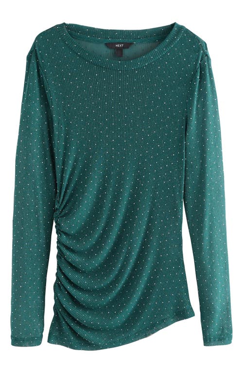 Next Ruched Mesh Sparkle Top In Green