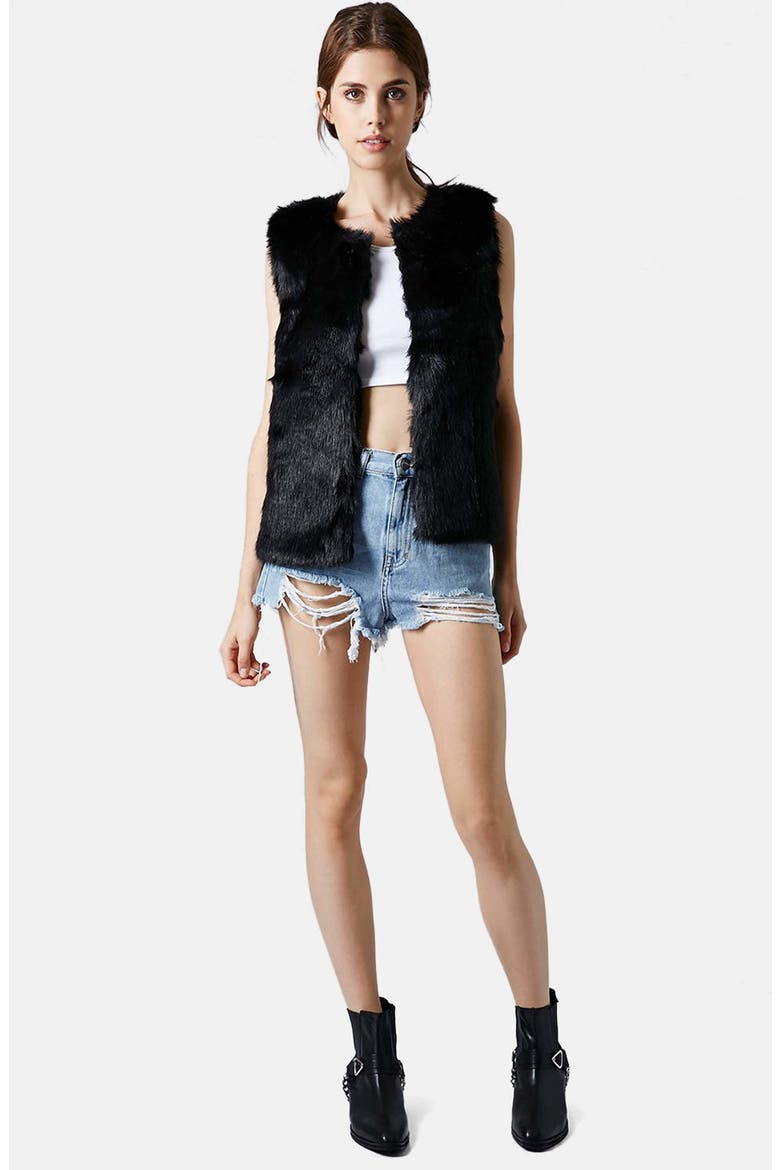 Faux Fur Gilet Vest, Alternate, color, BLACK