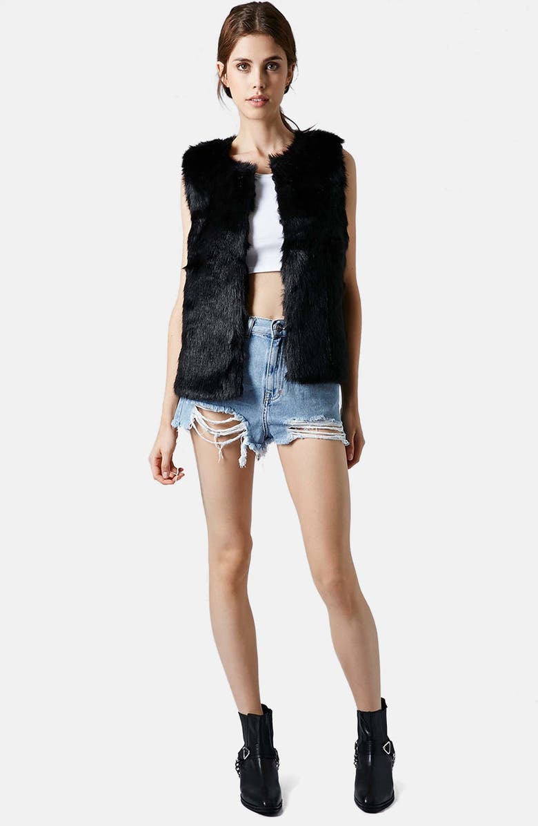 Topshop Faux Fur Gilet Vest, Alternate, color, 