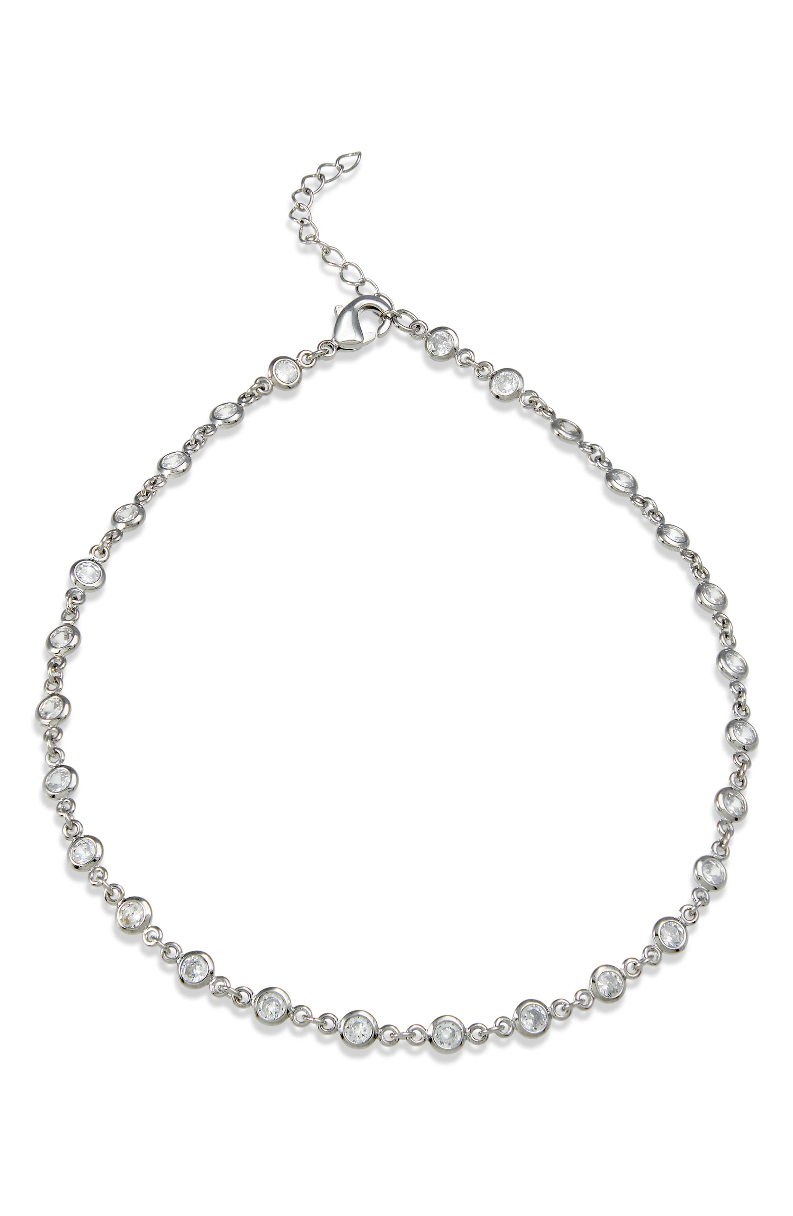 SAVVY CIE JEWELS Rhodium Plated CZ Station Anklet