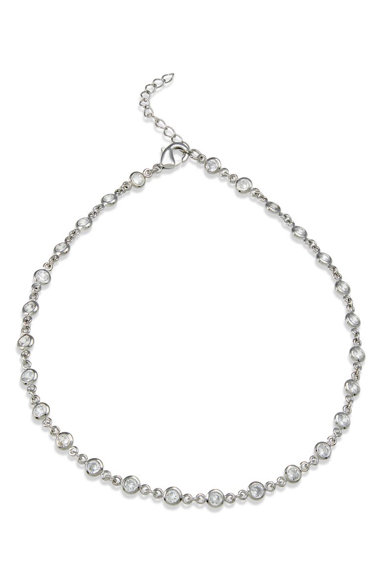 SAVVY CIE JEWELS Rhodium Plated CZ Station Anklet, Main, color, White