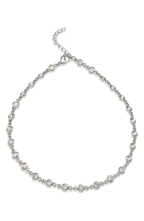 Rhodium Plated CZ Station Anklet