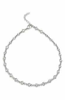 SAVVY CIE JEWELS Rhodium Plated CZ Station Anklet