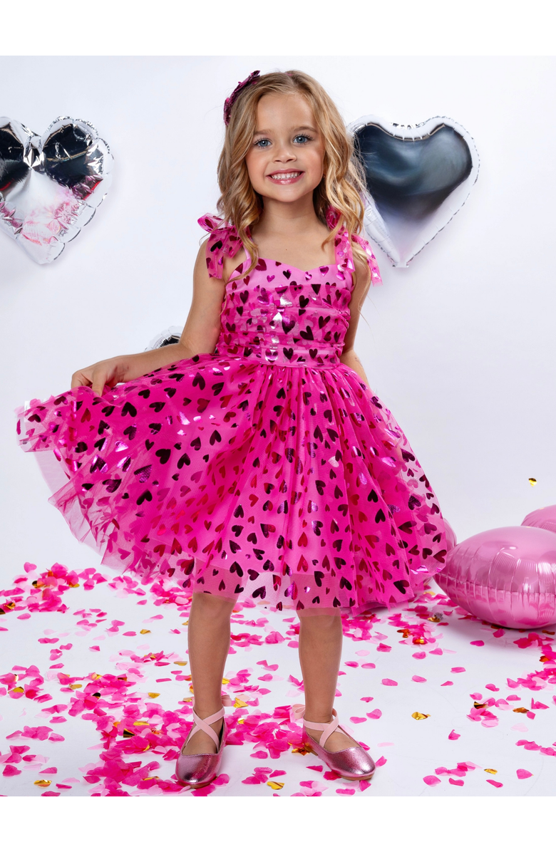 Mia Belle Girls Sweet Sparkle Pink Foil Heart Tulle Dress, Alternate, color, Pink