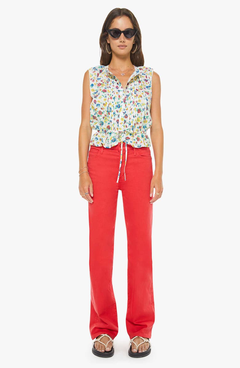 MOTHER The Love Letter Floral Sleeveless Cotton Drawstring Waist Shirt, Alternate, color, Rose Bowl