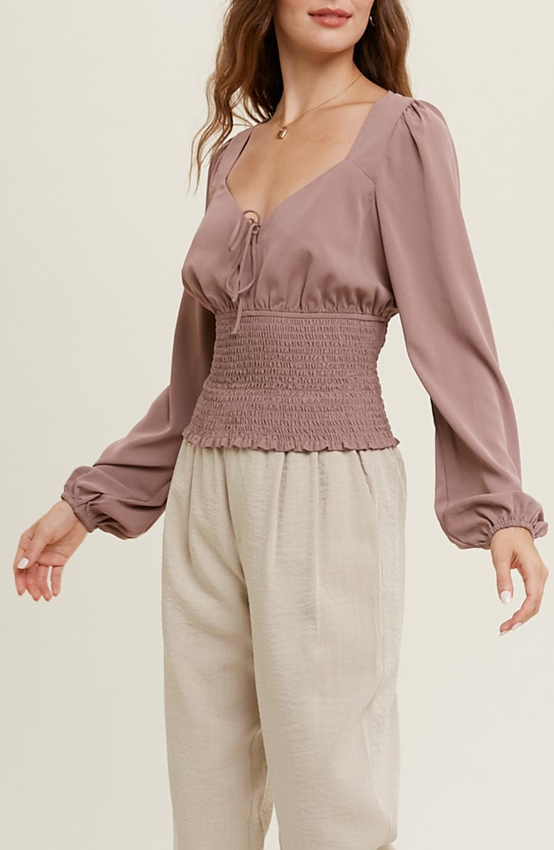 WISHLIST Smocked Waist Top, Alternate, color, Mocha