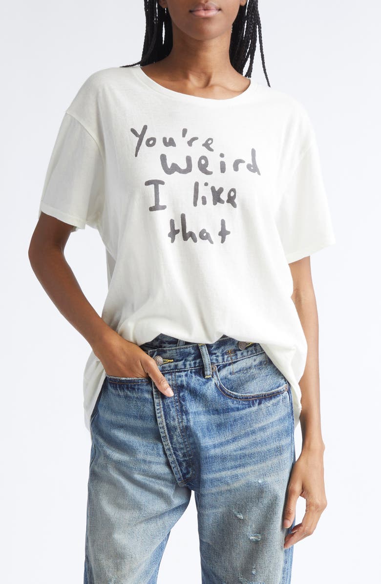 R13 You're Weird Boyfriend Graphic T-Shirt, Main, color, Ecru White