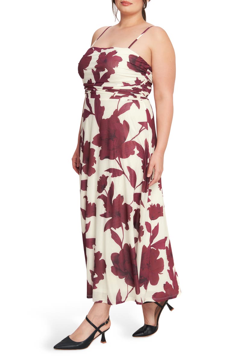 FLYING TOMATO Floral Midi Dress, Alternate, color, Ivory/Burgundy