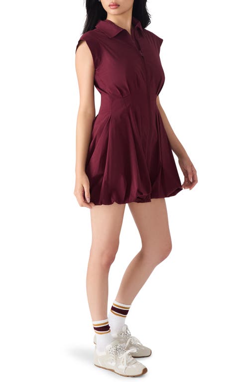 Steve Madden Dyanne Poplin Pleated Mini Dress In Burgundy