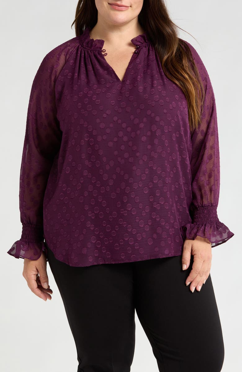 Anne Klein Ruffle Chiffon Top, Main, color, Deep Plum