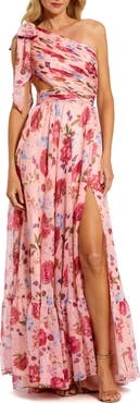 Mac Duggal Women's One Shoulder Floral Maxi Gown with Side Cutout