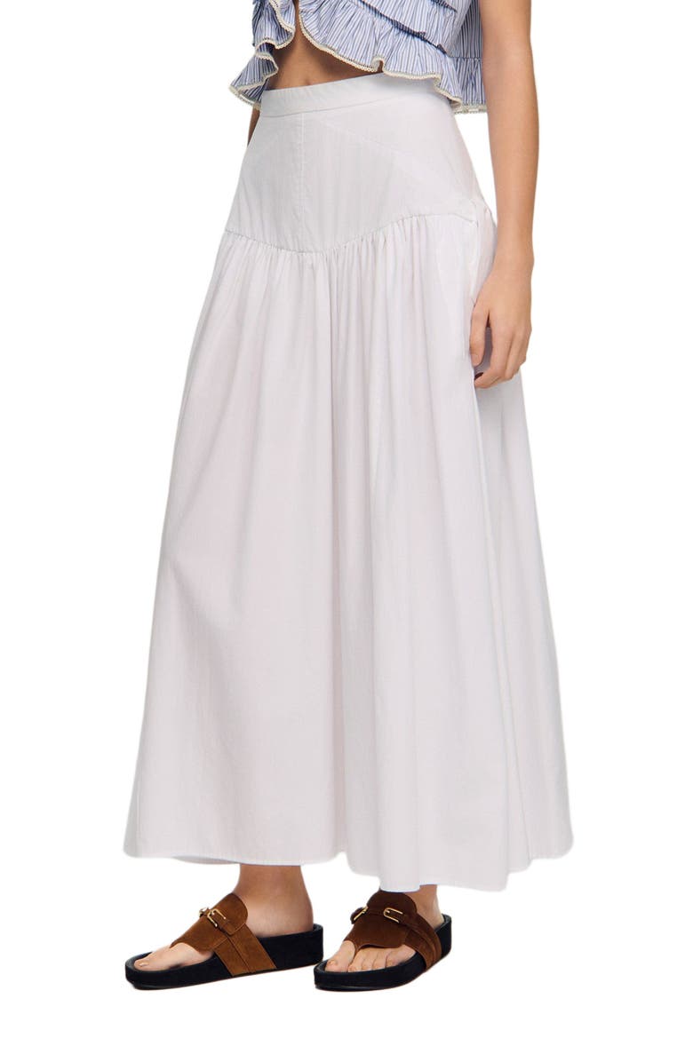 SANDRO Long poplin skirt with ties, Main, color, White