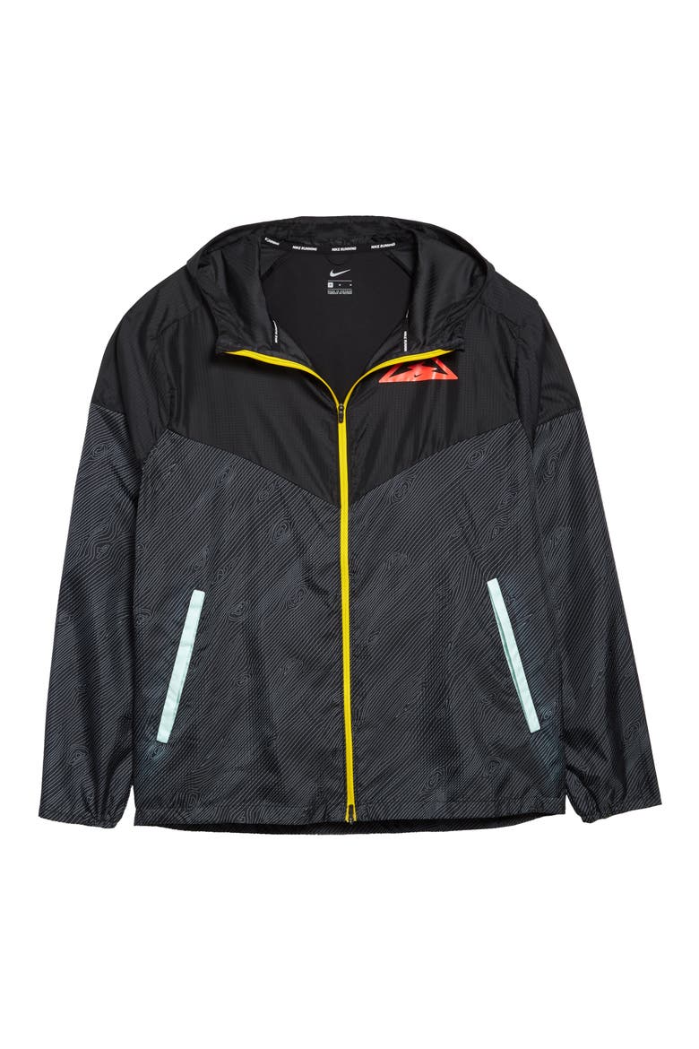 Windrunner Trail Packable Hooded Jacket, Main, color, BLACK/ LASER CRIMSON