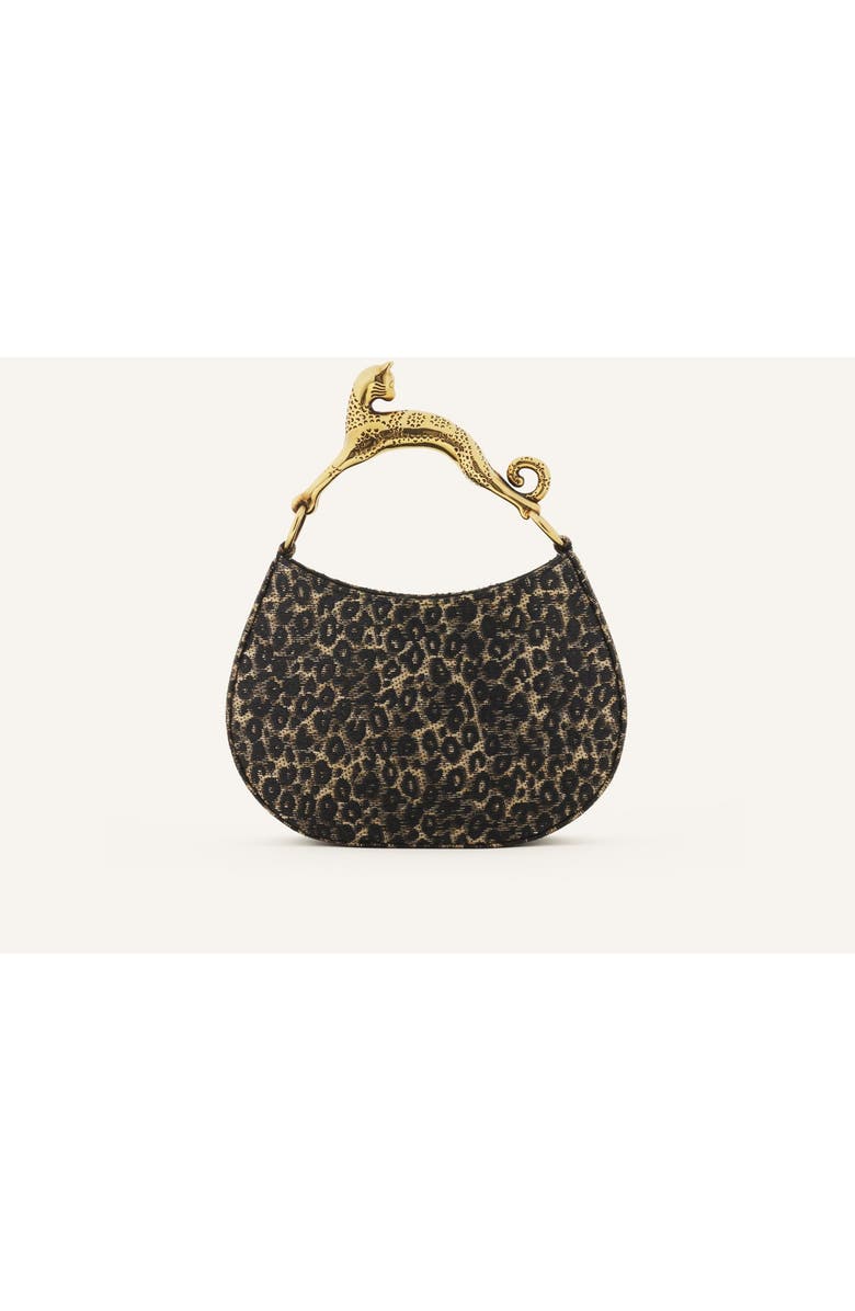 Lanvin Hobo Cat Small Raffia Bag With A Leopard Print And Cat Handle, Main, color, Beige/Black