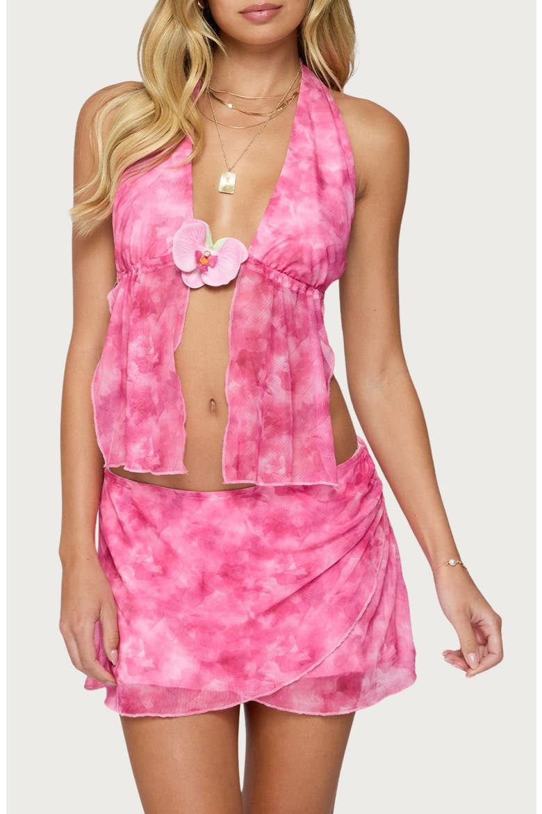 Tie Dye Halter Split Front Mesh Camisole, Main, color, PINK