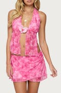 EDIKTED Tie Dye Halter Split Front Mesh Camisole