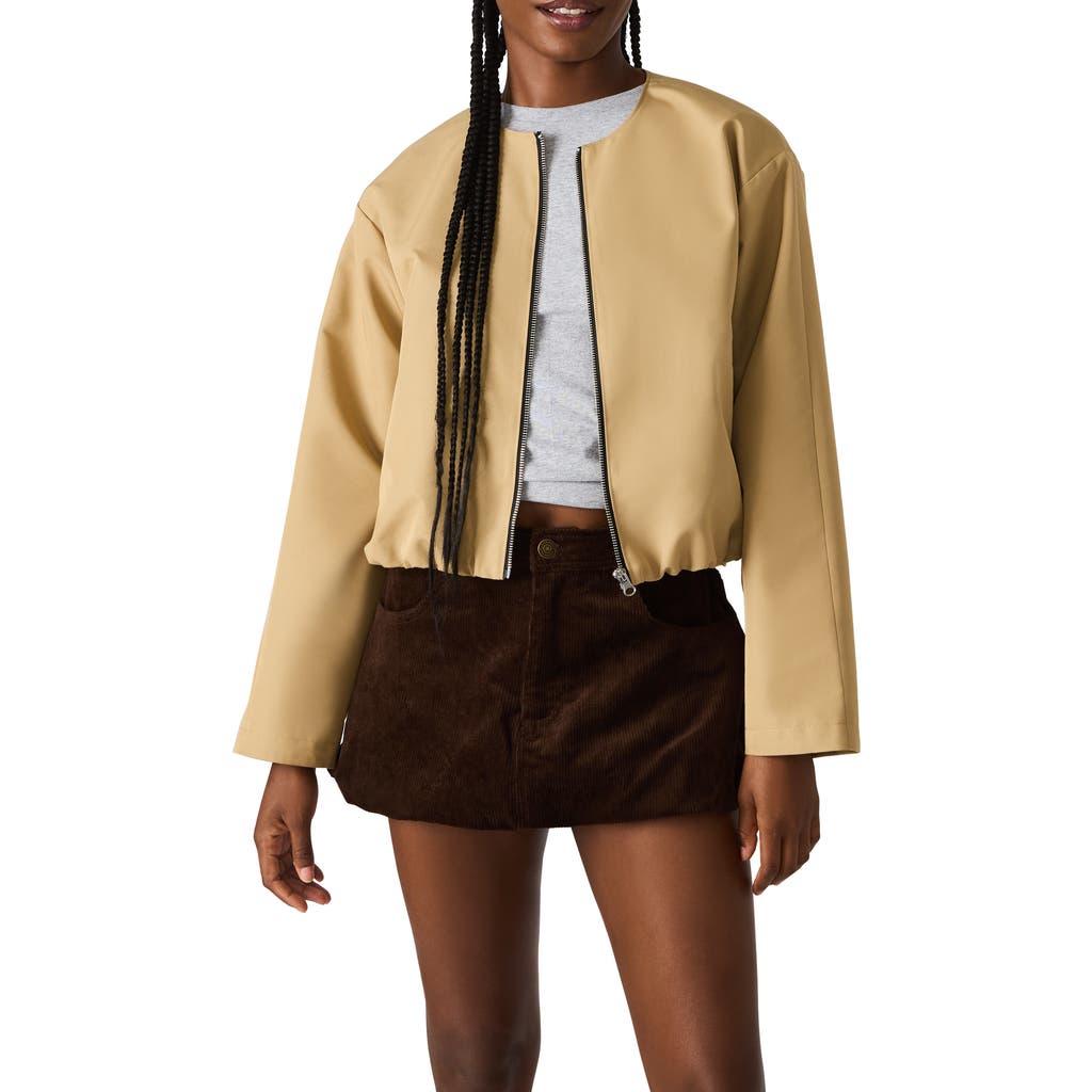 Steve Madden Heidi Cotton Blend Jacket with Removable Hood in Khaki at Nordstrom, Size Large