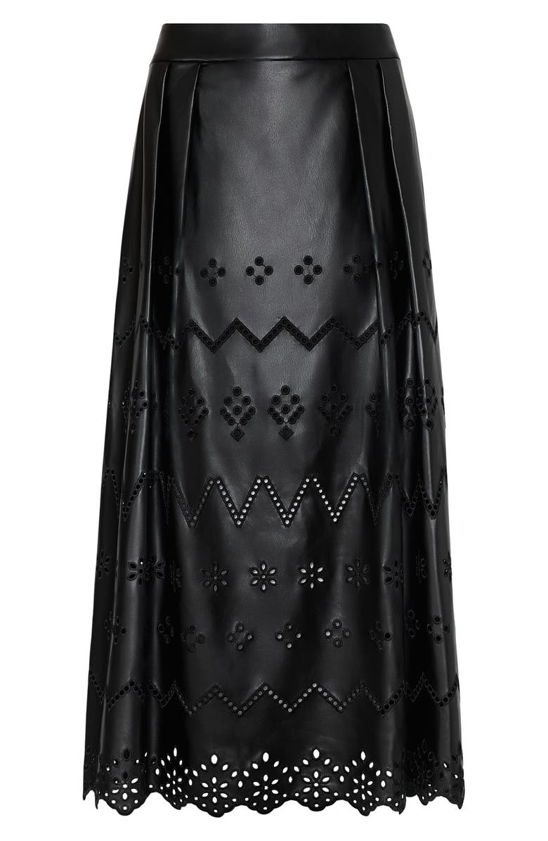 Milly Jolene Embroidered Eyelet Faux Leather Skirt, Alternate, color, Black