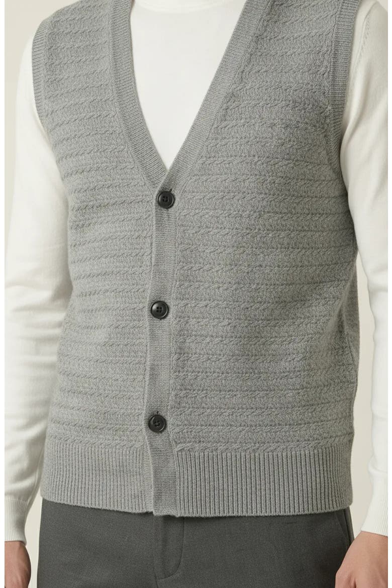 Textured Knit V Neck Button Front Vest, Alternate, color, Gray
