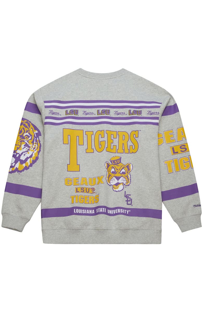 Mitchell & Ness Men's Mitchell & Ness Heather Gray LSU Tigers All Over Print Sweatshirt, Alternate, color, Heather Gray