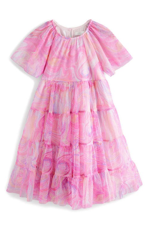 Next Kids' Rainbow Swirl Mesh Tiered Dress In Pink