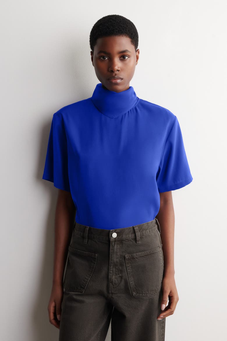 Draped Scarf-Detail Top, Alternate, color, COBALT BLUE