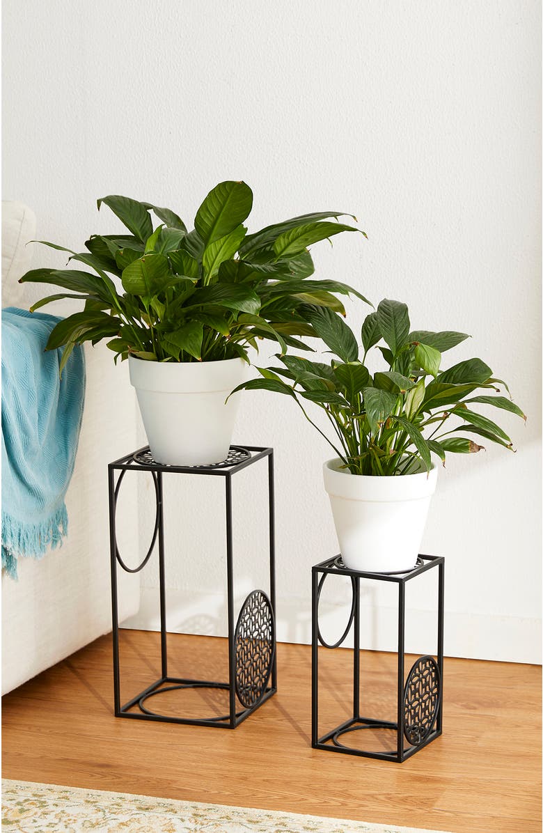 Glitzhome Set of 2 Black Metal Wire Rectangular Nesting Planter Stand, Alternate, color, Black
