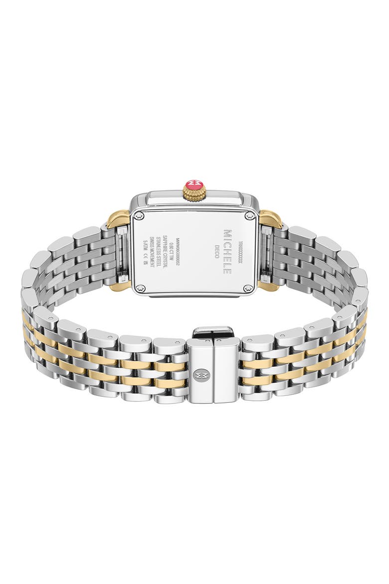 Deco Madison Mid Two-Tone 18K Gold Plate Diamond & Mother-of-Pearl Bracelet Watch, 29mm x 31mm, Alternate, color, TWO TONE