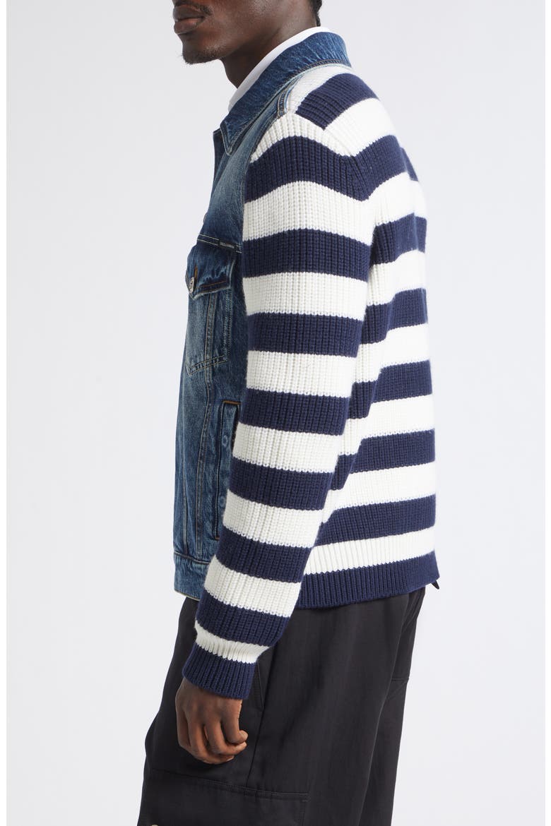 Mixed Media Stripe Wool & Cotton Denim Cardigan Jacket, Alternate, color, VARIANTE ABBINATA