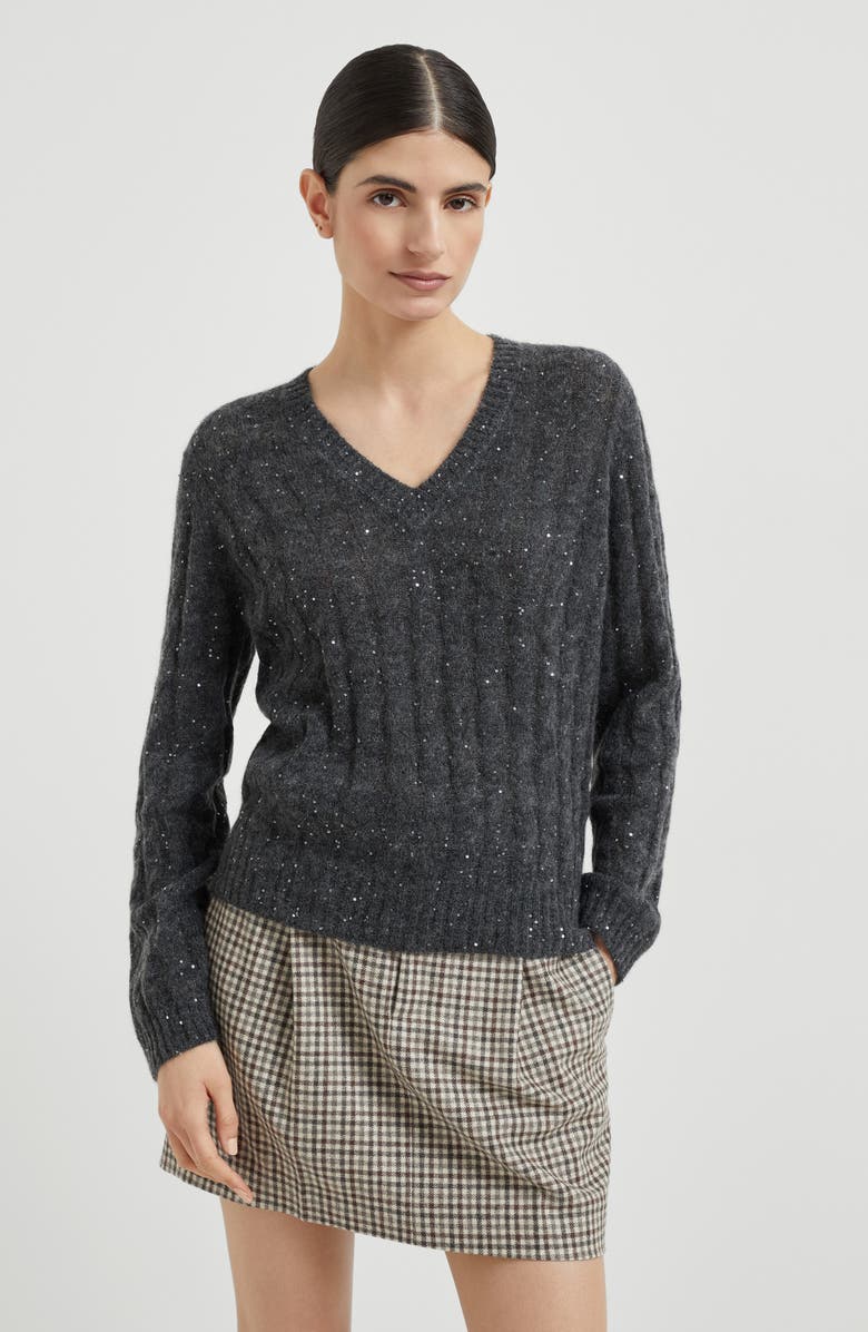 Brunello Cucinelli Dazzling Cable sweater, Alternate, color, Anthracite