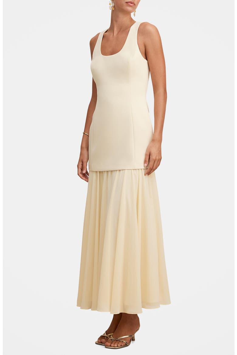 Melva Sleeveless Mixed Media Maxi Dress, Alternate, color, ALMOND OIL