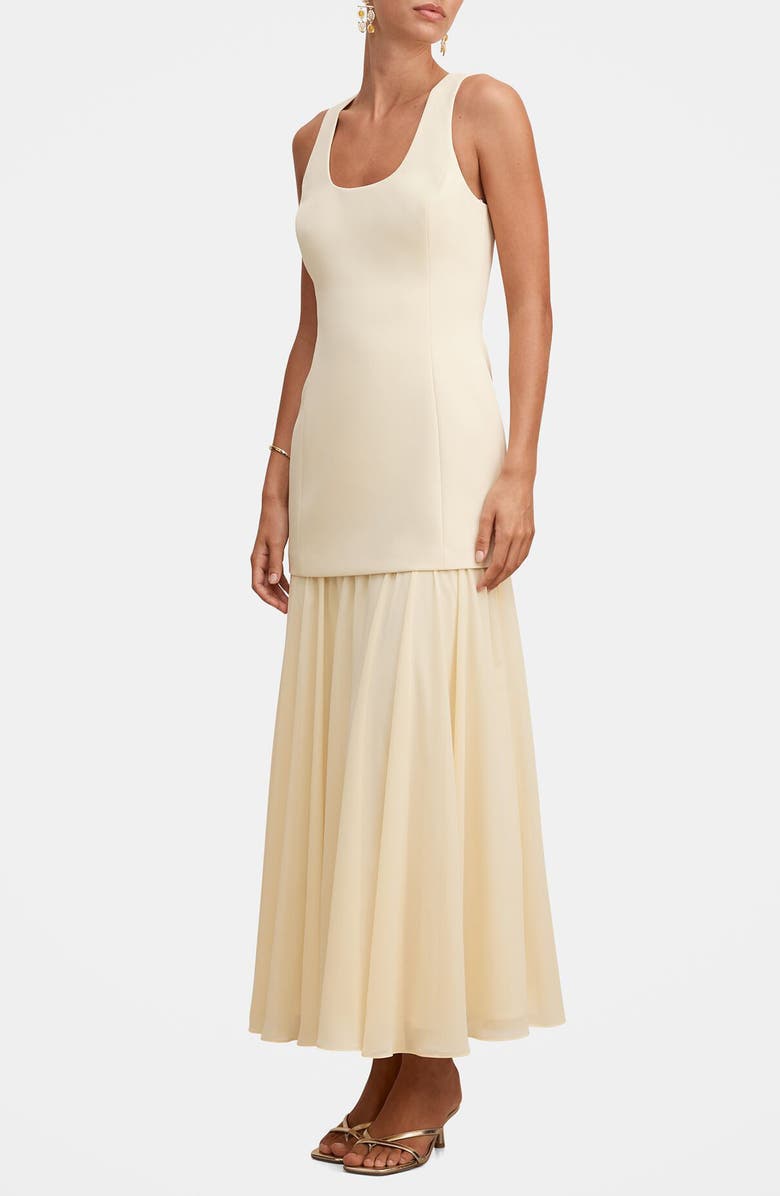 Ever New Melva Sleeveless Mixed Media Maxi Dress, Alternate, color, Almond Oil