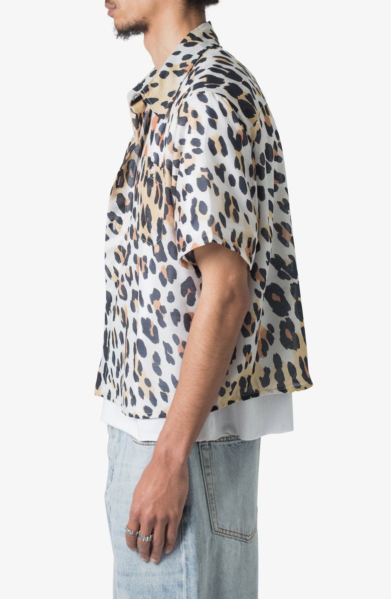 mnml Animal Print Short Sleeve Button-Up Shirt, Alternate, color, Beige Multi
