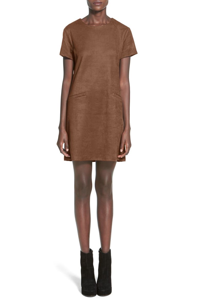Faux Suede Shift Dress, Main, color, BROWN