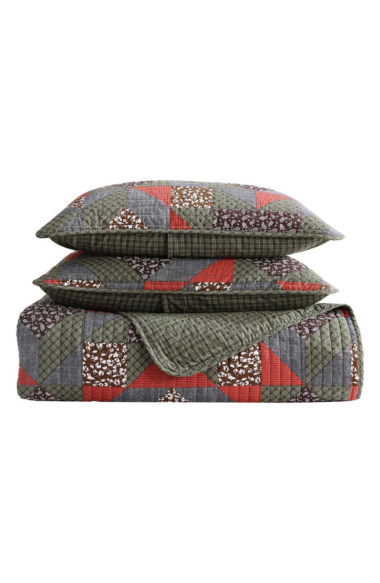 Eddie Bauer Block Patchwork Cotton Reversible Quilt Set, Main, color, Green/ Brown