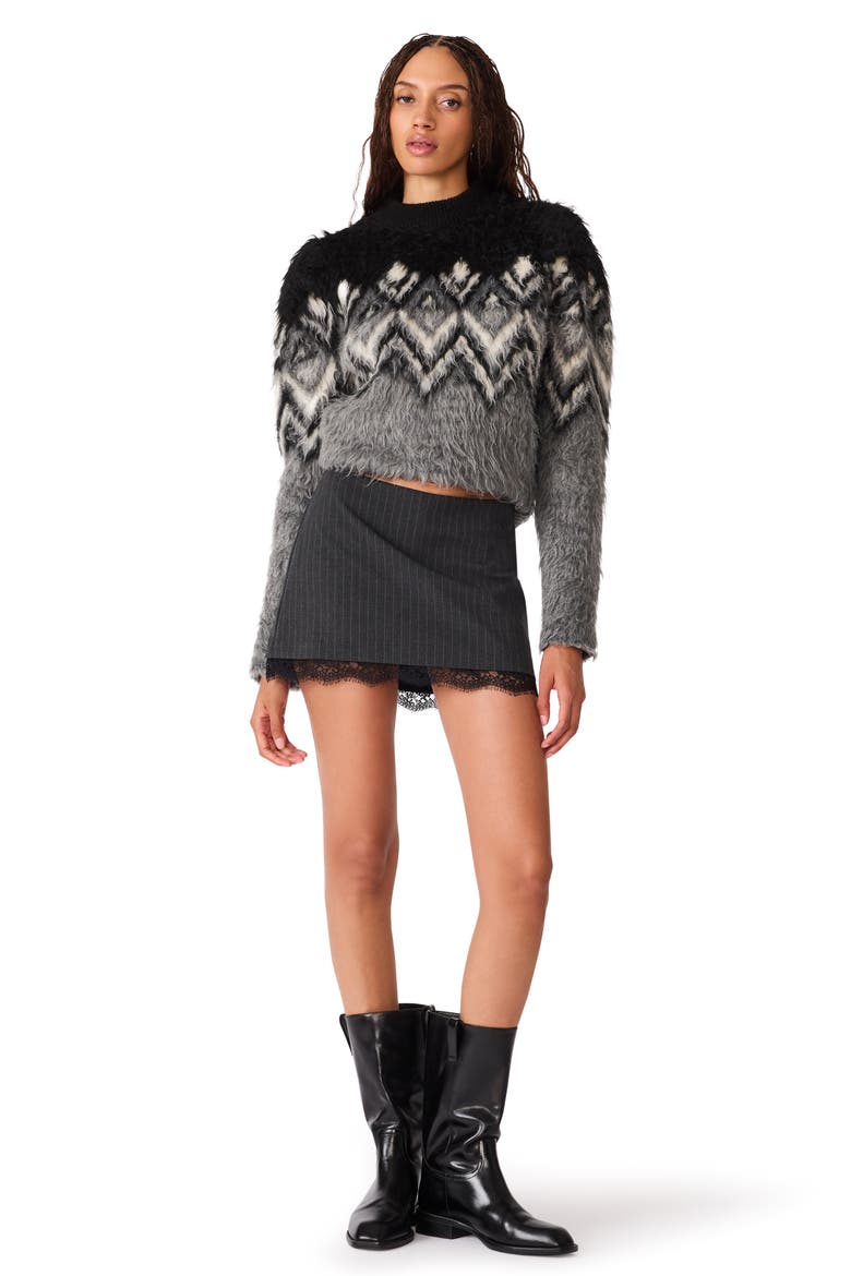 Tiffanie Lace Hem Pinstripe Miniskirt, Alternate, color, GRIFFIN GREY