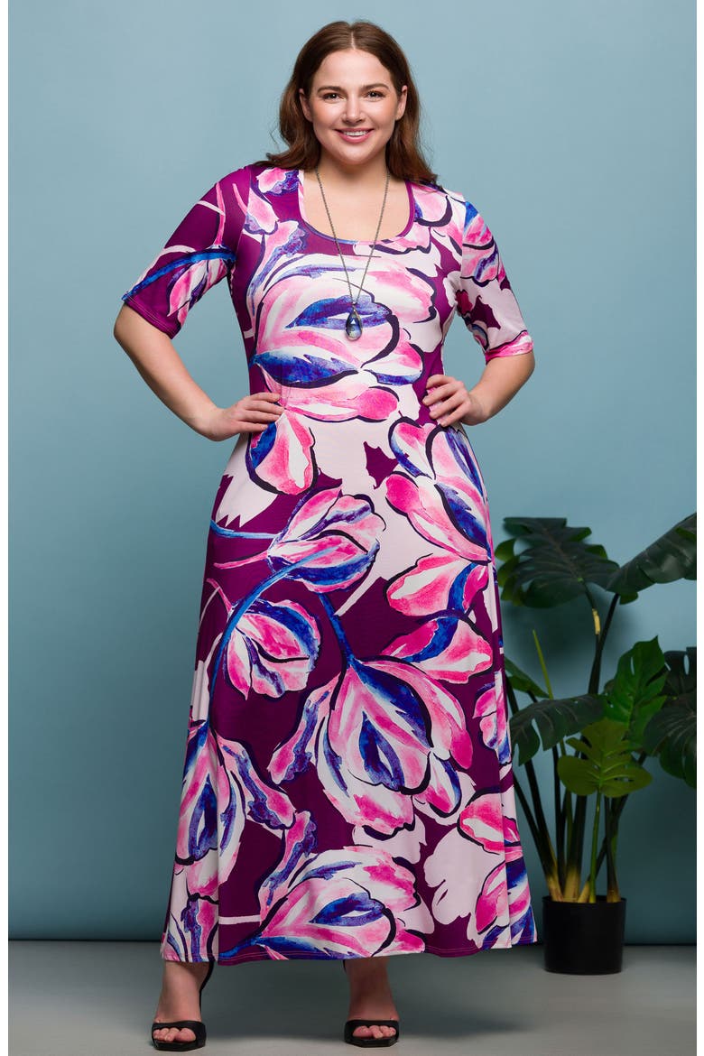 Floral A-Line Maxi Dress, Alternate, color, PINK MULTI