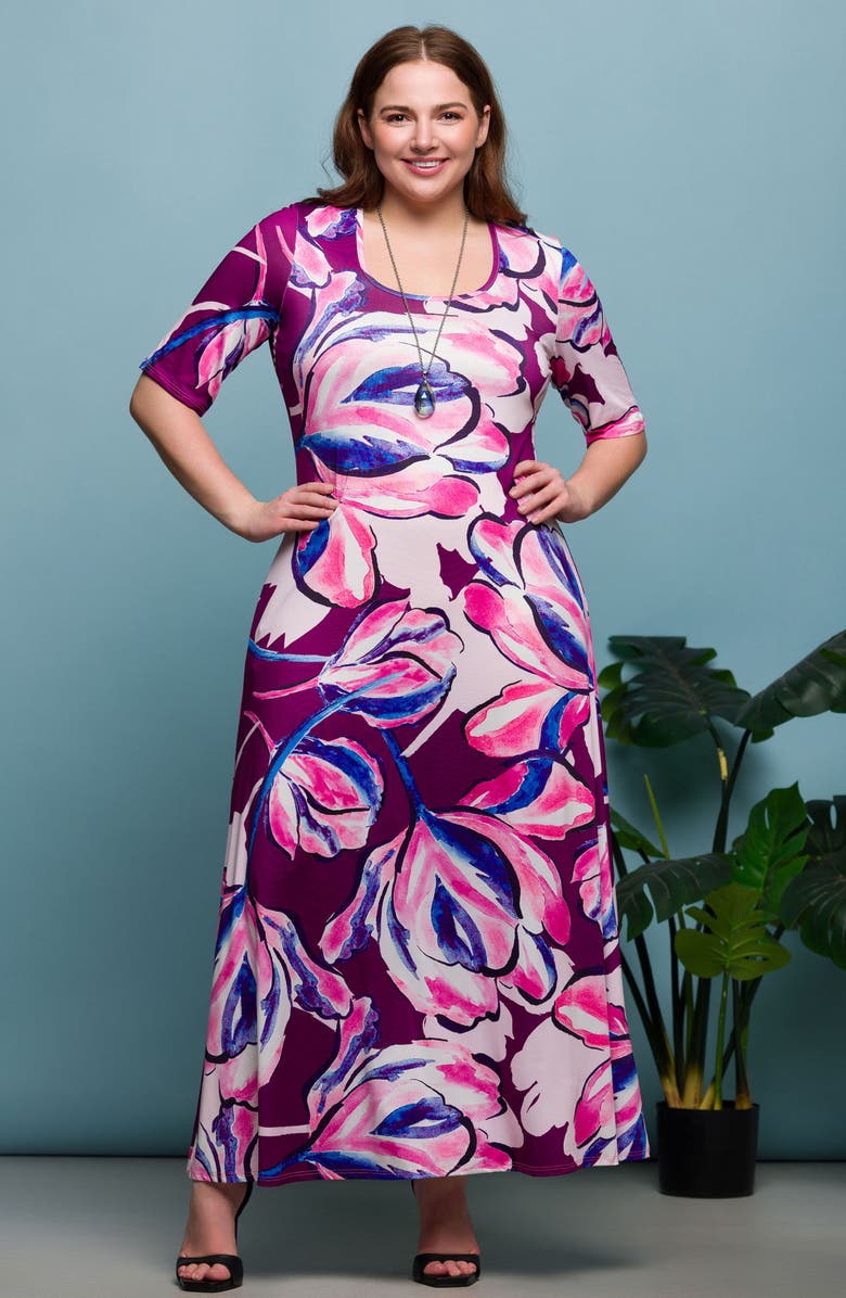 24seven Comfort Apparel Floral A-Line Maxi Dress, Alternate, color, 