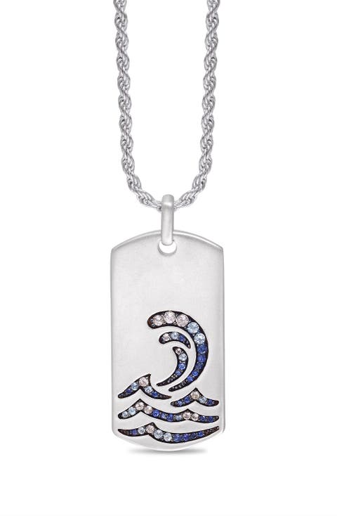 Surfrider Beach Sapphire & Topaz Silver Tag Necklace