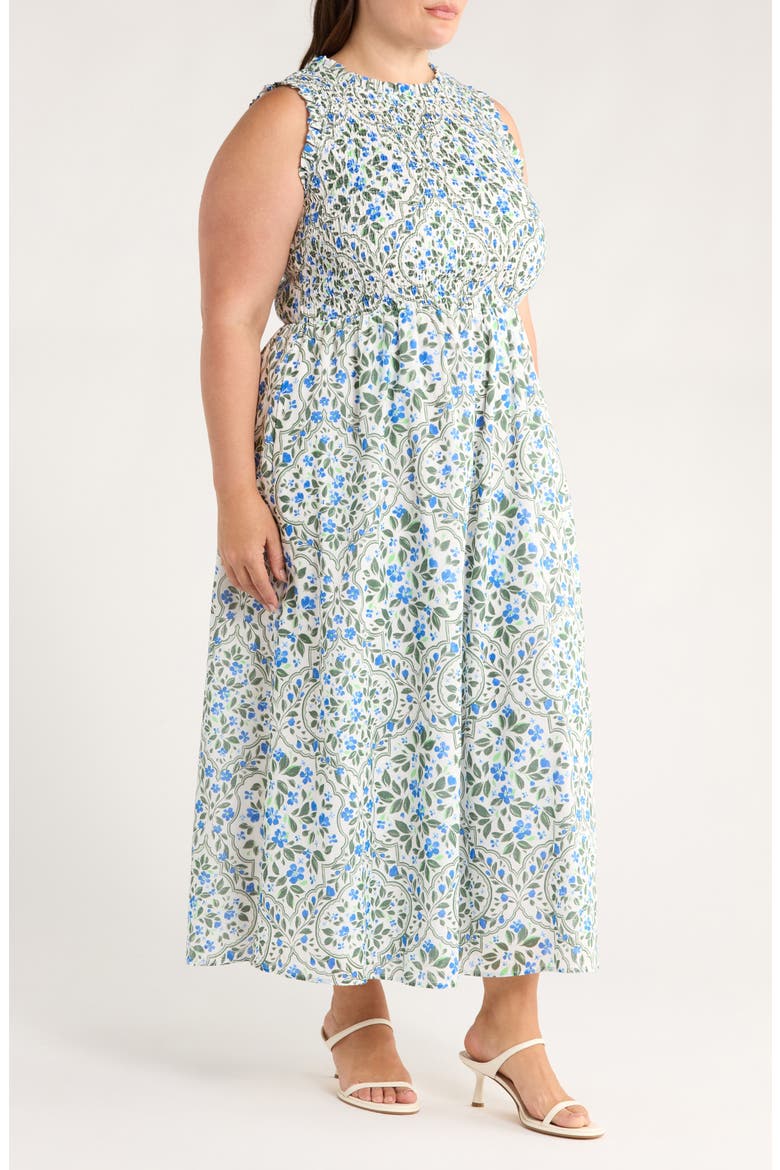 Hilo Floral Print Sleeveless Maxi Dress, Alternate, color, WHITE/ BLUE/ GREEN