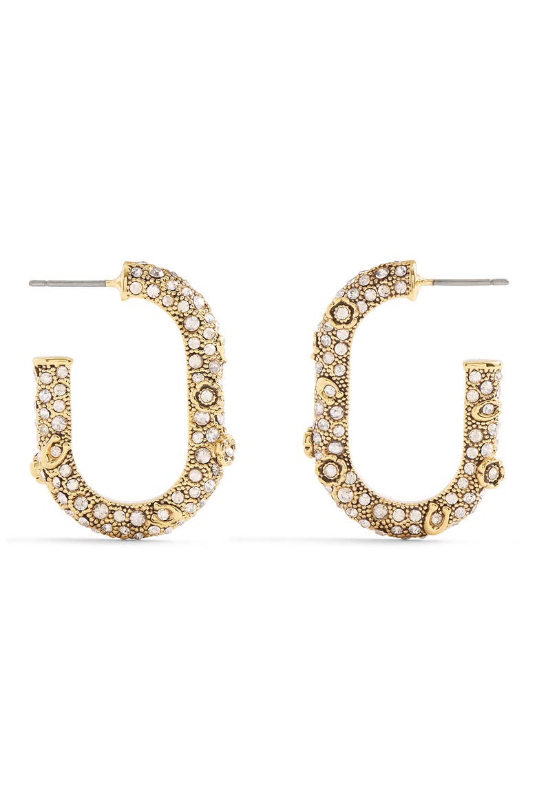 Pavé Crystal Floral Oval Hoop Earrings, Alternate, color, CRYSTAL/ GOLD