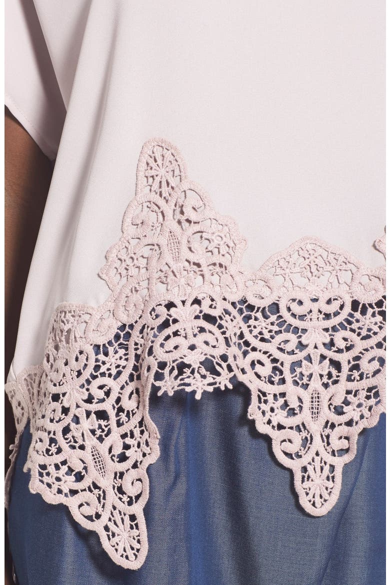 ASTR Crochet Hem Tee, Alternate, color, LILAC/ GREY