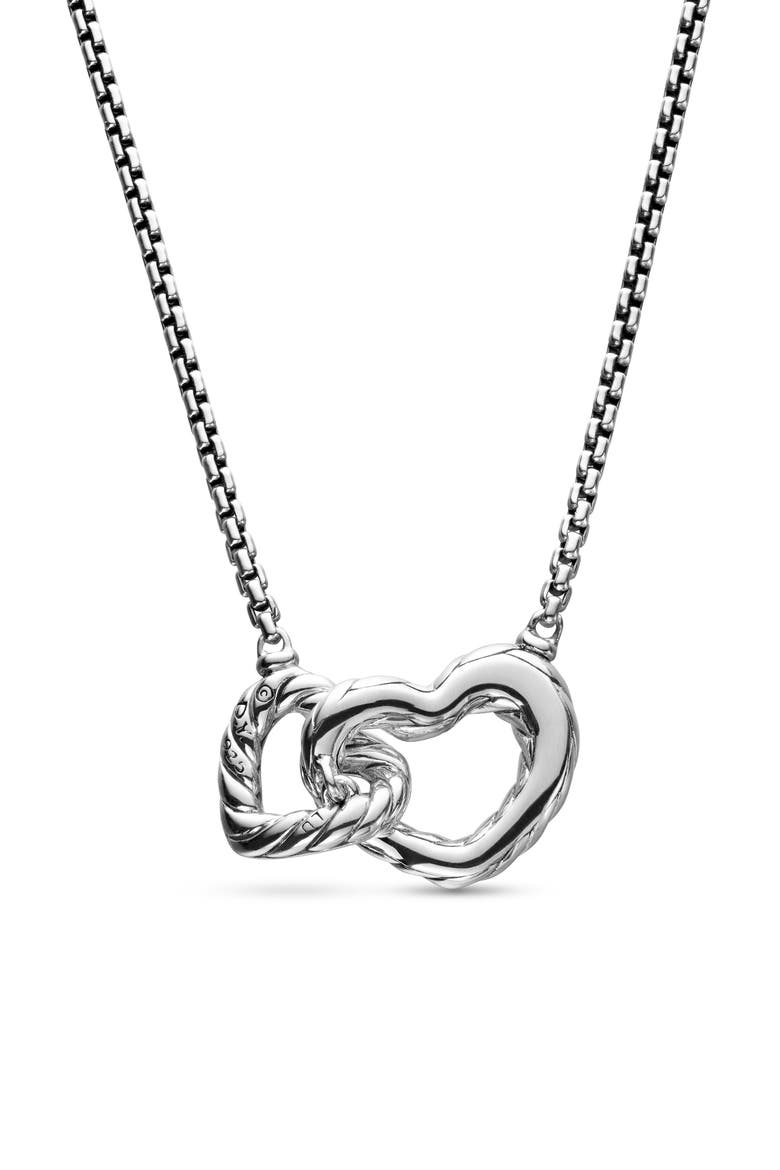 Double Heart Pendant Necklace, Alternate, color, STERLING SILVER
