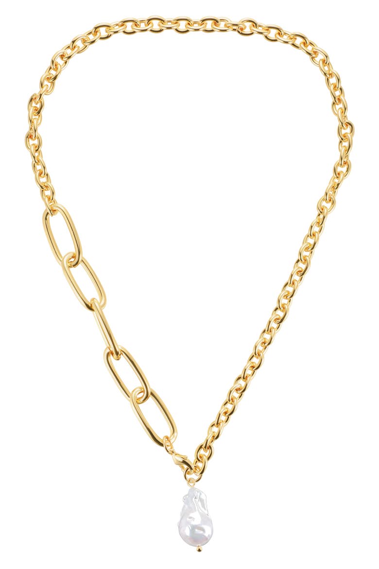 Mixed Link Freshwater Pearl Pendant Necklace, Main, color, WHITE