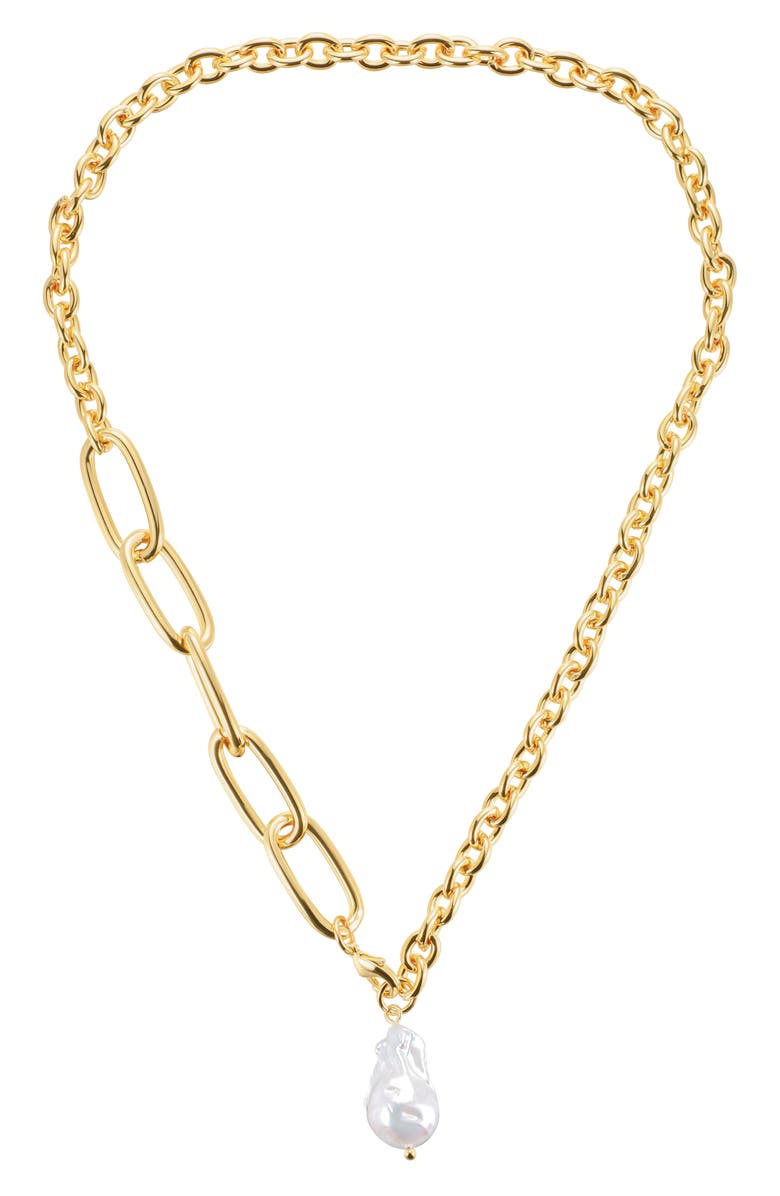 st. Moran Mixed Link Freshwater Pearl Pendant Necklace, Main, color, White